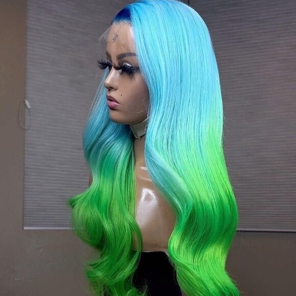 Blue Lace Front Wig Virgin Human Hair Custom Color Wig
